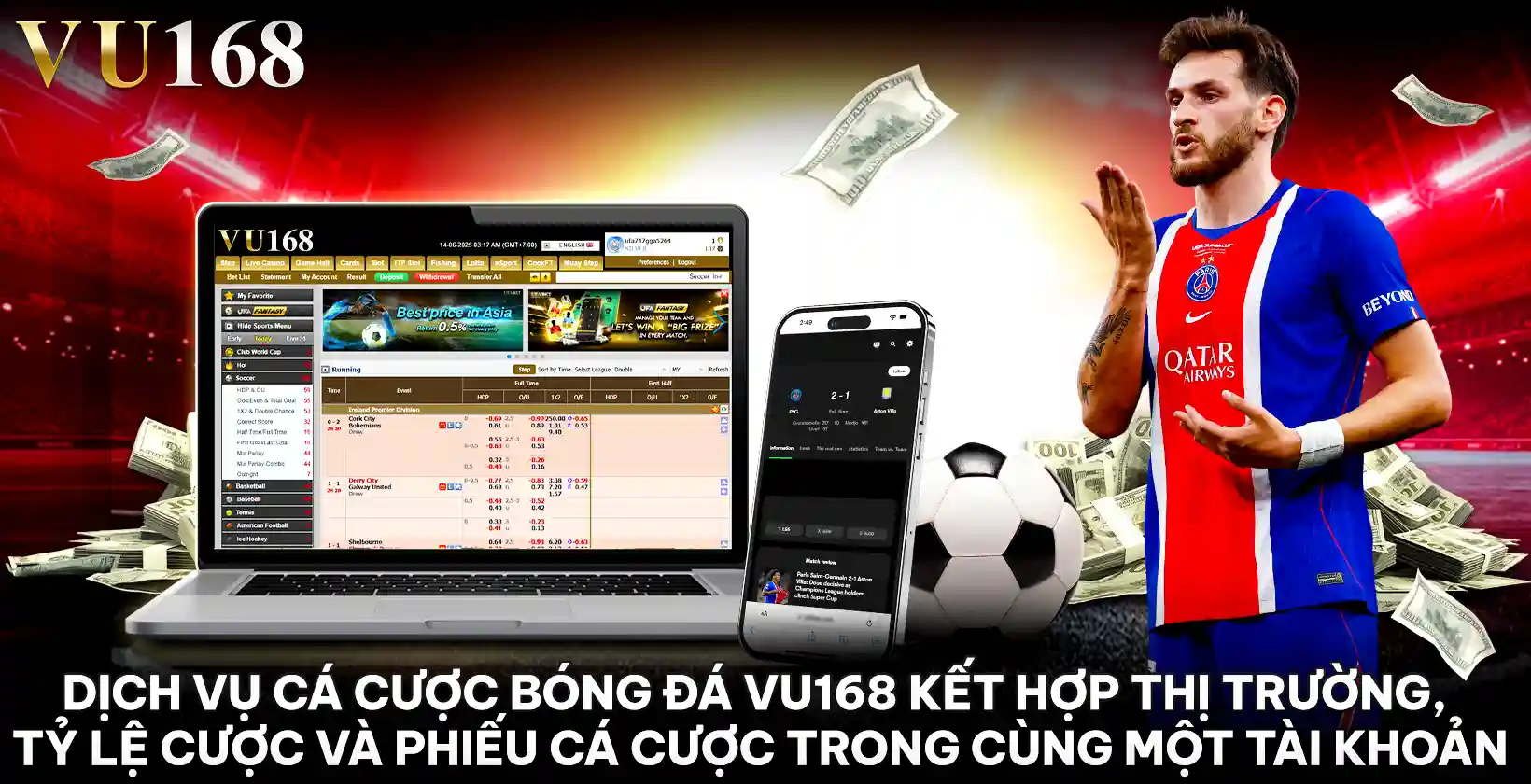 Dịch vụ Cá cược bóng đá vu168 kết hợp thị trường, tỷ lệ cược và phiếu cá cược trong cùng một tài khoản